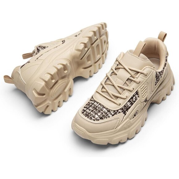 Women Tan Fashion Sneakers Bold Lace-Up Comfortable Sneakers - Picture 3 of 7